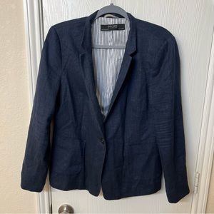 Zara Basic Collection Single Breasted Navy Blue Linen Blazer, Women's Size XL